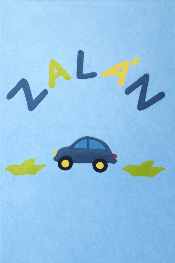 Baboo-Autó fűvel névre szóló gyermek takaró világoskék alapon