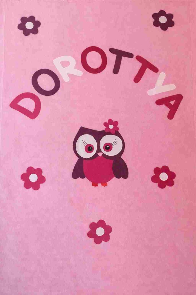 Baboo-Lánybagoly virágokkal névre szóló gyermek takaró babarózsaszín alapon