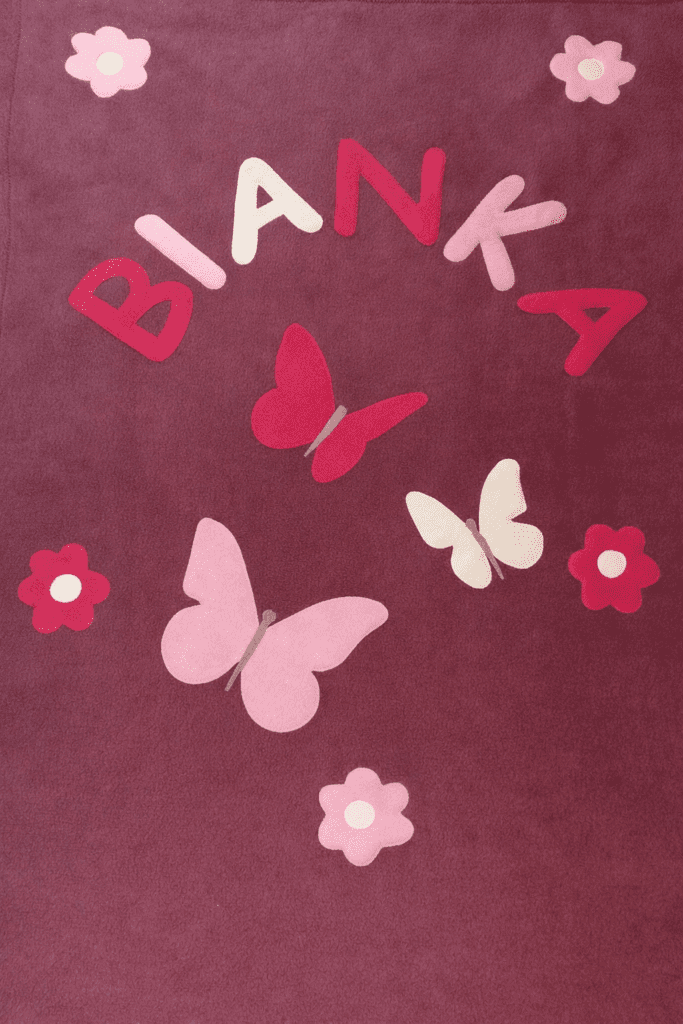 Baboo-Pillangók névre szóló gyermek takaró mályvarózsaszín alapon